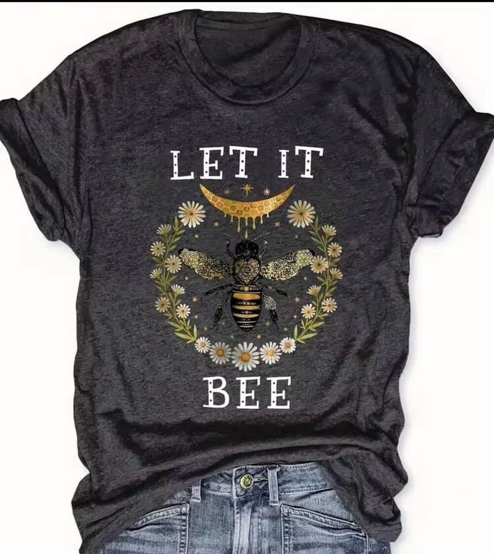 Women's Let It Bee Graphic Print Short Sleeve Crew Neck T-Shirt Dark Grey